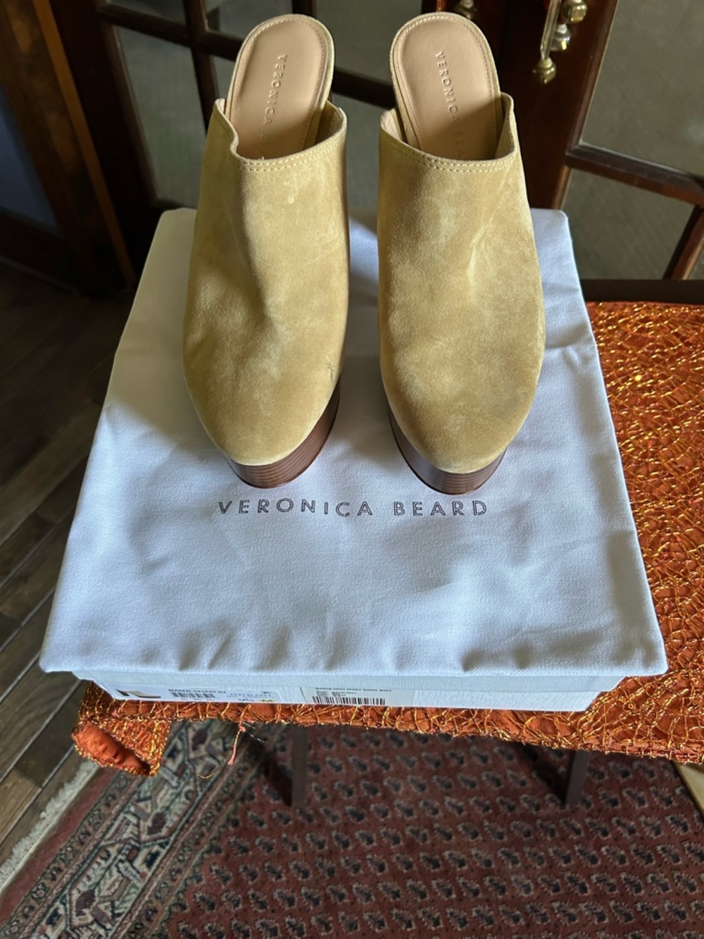 Veronica Beard tan Suede Platform Mule Clogs